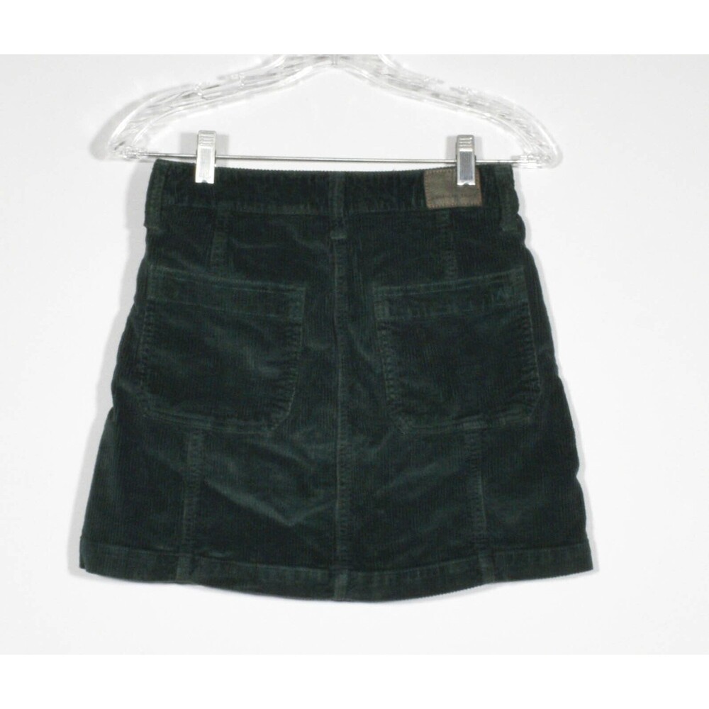 American Eagle 6825 Super Hi Rise A Line Green Corduroy Button Front Skirt Sz 00 - Picture 2 of 4